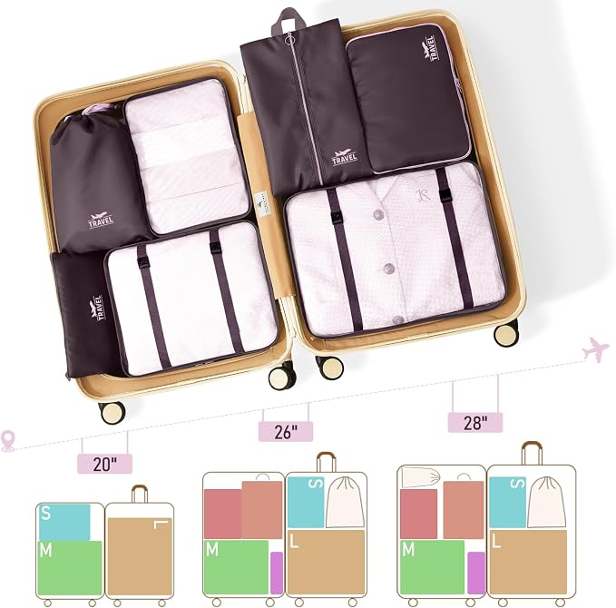 Packing Cubes for Travel - 8 Set Luggage Organizer Bags for Family, Mesh Breathable Packing Cubes for Suitcases Durable Travel Essentials Bags Set (Upgrade-Brown) - Image 3