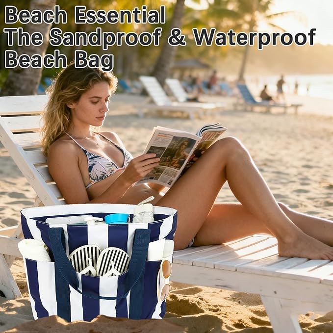 Fammart Mesh Beach Bag for Women, Large Beach Toy Pool Bag with Zipper Pocket, SandProof Cruise Essentials 2026 Family Travel - Image 4