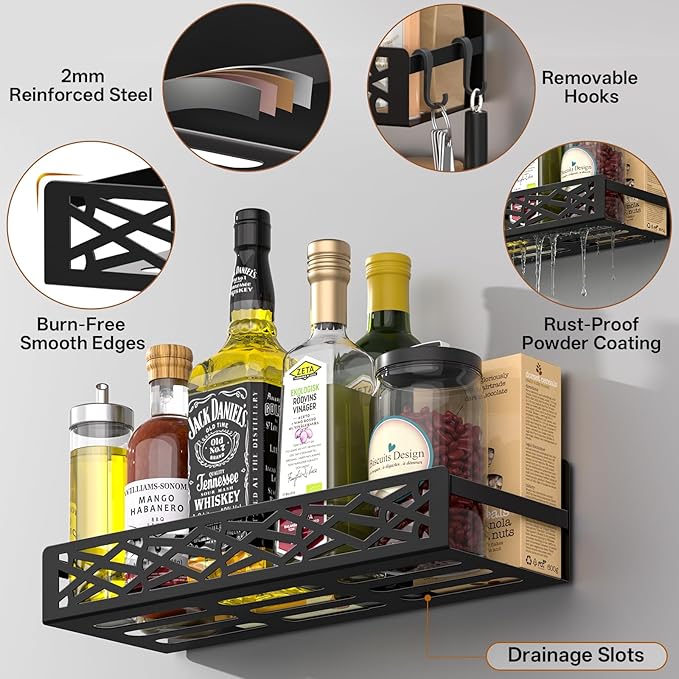 DTUQYX 4 Pack Magnetic Spice Rack for Refrigerator, Heavy Duty Metal Magnetic Fridge Spice Rack Organizer with 4 Hooks, No Drilling Rustproof Spice Storage for Kitchen Organization,11LB Load Capacity - Image 5