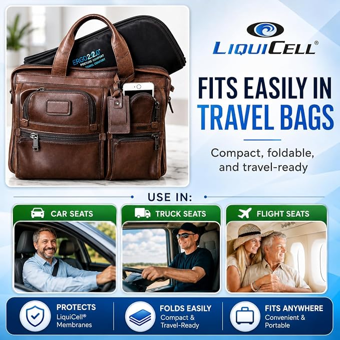Travel Seat Cushion with LiquiCell® Membrane (Now Upgraded) - Thin Orthopedic Cushion for Sciatica, Tailbone, Back Pain Relief – Lightweight Foldable | Car, Truck, Airplane, Office & Home - Image 11