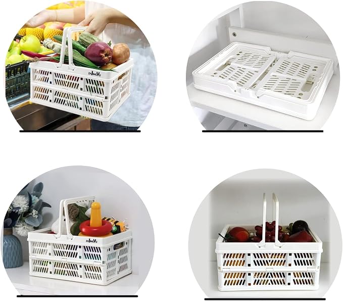 ZHJINGYU Plastic Basket Storage Crates,2-pack Plastic Baskets for organizing,Collapsible Shopping Basket,Foldable Crate with Handles,Collapsible Crate for Car,Kitchen,Bathroom,Medicine Grocery - Image 7