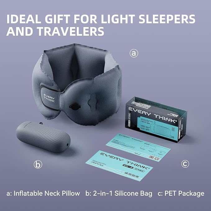 Inflatable Travel Pillow - Travel Pillow for Long Flight, Inflatable Neck Pillow for Traveling, Pocket Blow Up Pillow for Airplane, Bus, Train, Car, Office, Home (Navy Blue) - Image 7