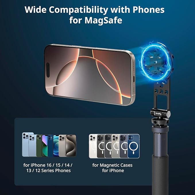SMALLRIG Magnetic Metal Phone Mount with Cold Shoe Mount - 5156 | Magnetic Phone Holder for iPhone 17/16/15/14/13/12, 360° Rotation, Mounts on Tripods, Cages & Stabilizers - Image 2