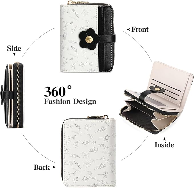 Small Wallet for Women Rfid Bifold Leather Card Holder Wallet With Zipper Pocket - Image 3