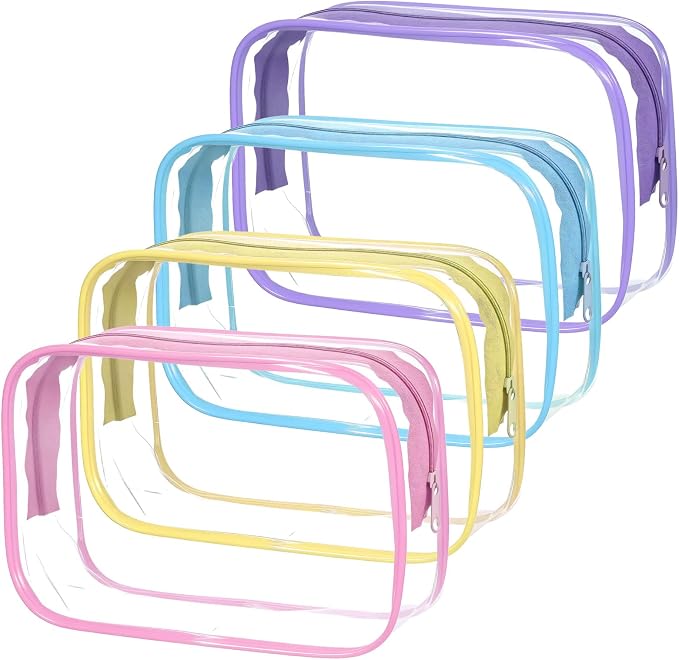 4 Pcs Clear Cosmetic Bags, 4 Colors TSA-Friendly Design Makeup Bag Clear, Versatile TSA Approved Quart Size Bag for Travel Toiletries and Organization(20 × 13 × 6 cm) by Unknown