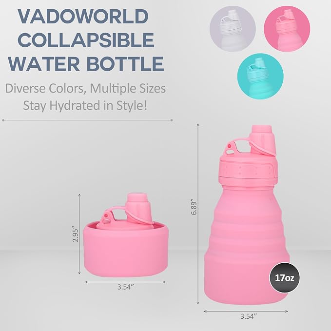 Collapsible Water Bottles 17oz, BPA-Free Silicone, Leak-Proof Foldable Reusable Bottle - Perfect for Travel Sports Gym Hiking Camping Cycling for men and women - Image 2