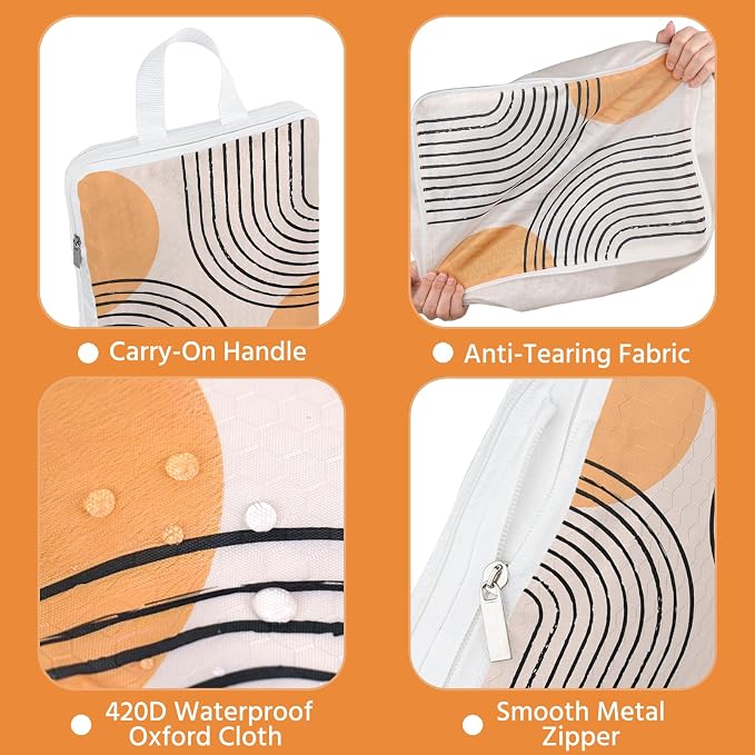 6 Pcs Compression Packing Cubes Waterproof Suitcase Travel Bag Luggage Backpack Organizer Travel Cubes for Packing-Bohemian - Image 4
