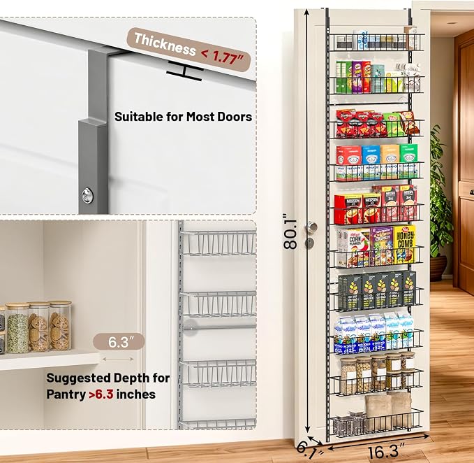 ElegantArray 10-Tier Pantry Door Organizer, Light Gray | Over The Door Pantry Organizer Rack and Storage, Hanging Spice Rack Shelves Door, Home Office Laundry Room Bathroom & Kitchen - Image 2