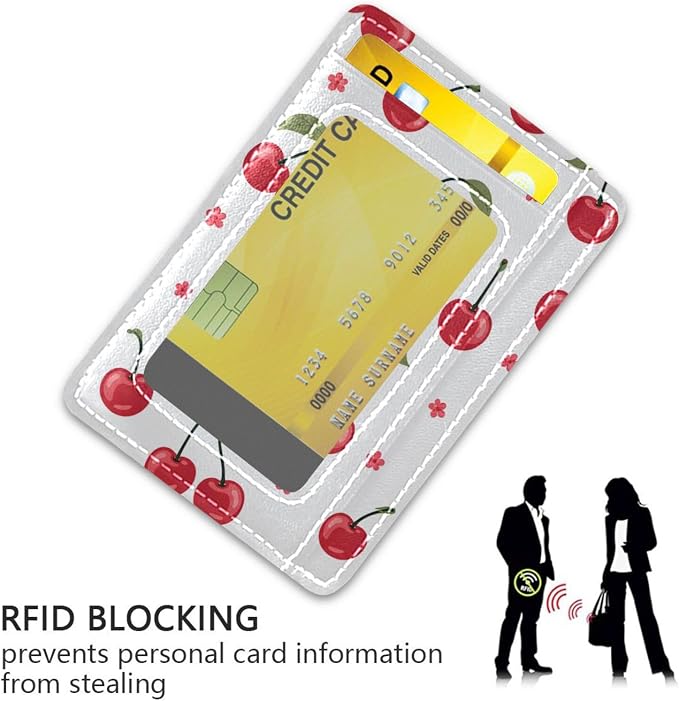 Front Pocket Minimalist Leather Slim Wallet Credit Card Holder Red Cherry for Men & Women - Image 3