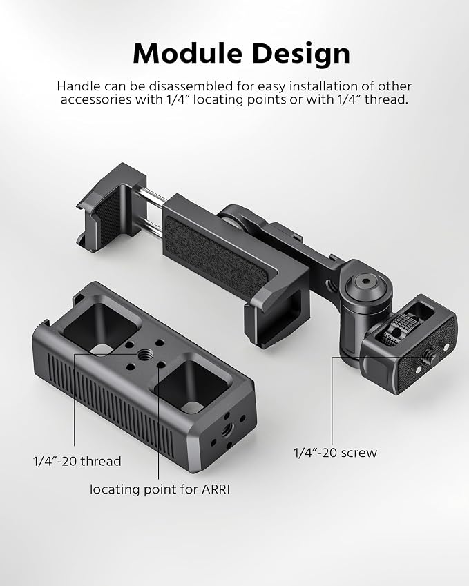 Phone Clip Rig Stabilizer for Smartphone, Lightweight Handheld Vlogging Rig with 360° Rotation, Grip & Cold Shoe Mounts | Compatible with Most Smartphones (for Arri-Standard) - Image 8