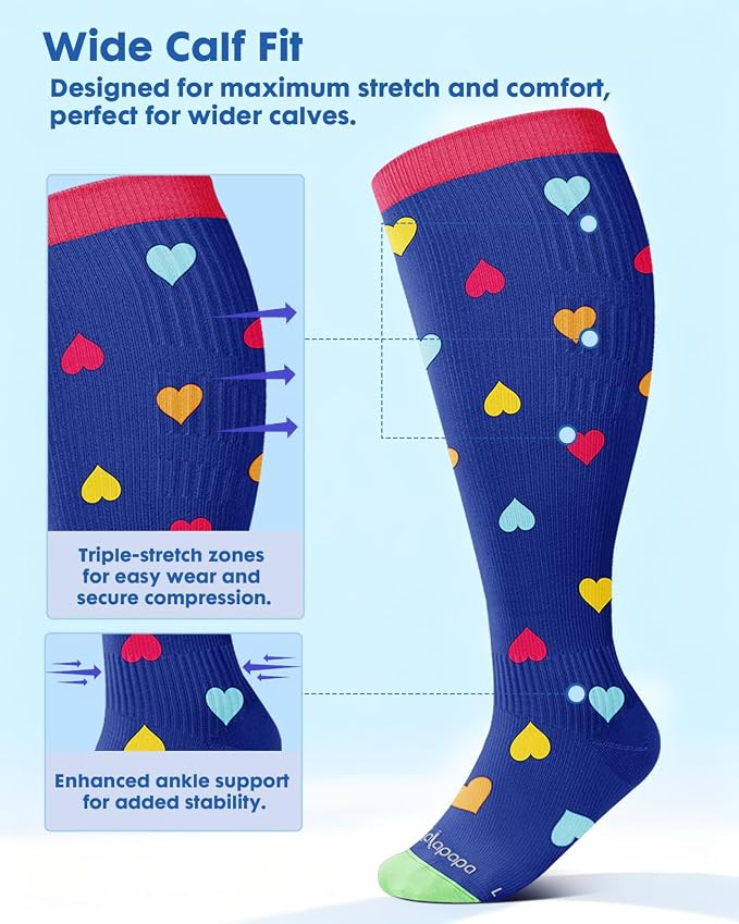 3-Pair Wide Calf Compression Socks for Women | 20-30mmHg Graduated Support, Easy On & Off, Knee High Length, Ankle Support, Travel Nurse Daily Wear, Cute Patterned - Image 4