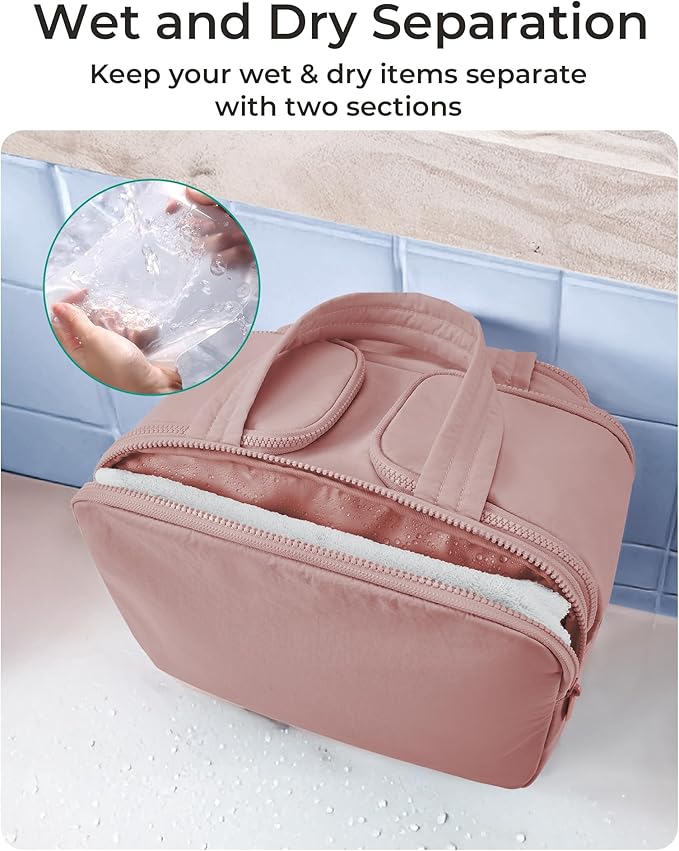 BAGSMART Travel Toiletry Bag, Lightweight Large Wide-open Travel Bag for Women, Puffy Cosmetic Makeup Bag Organizer with Handle for Accessories,Essentials, Toiletries, Dark Pink - Image 4