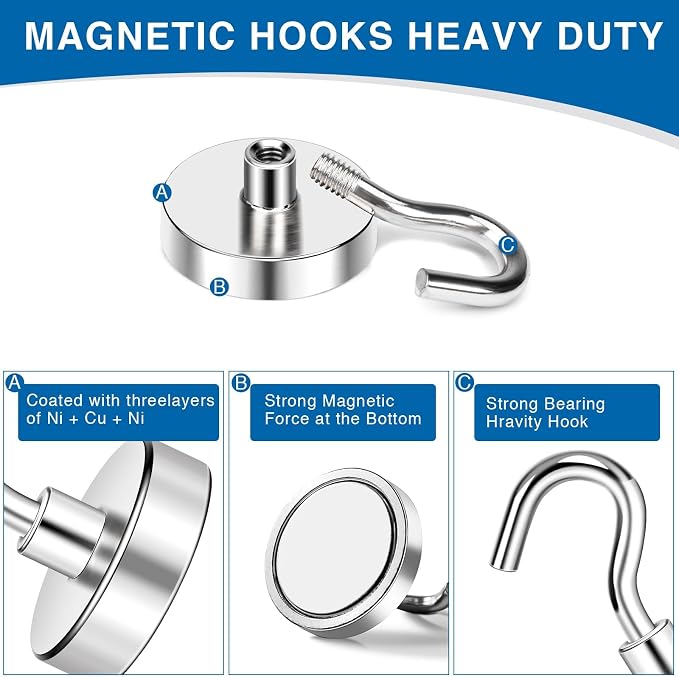 LOVIMAG Magnetic Hooks, Cruise Essentials 2026, 12 Pack-130LBS | Heavy Duty Strong Magnet Hook for Cruise Cabin, Refrigerator Fridge, Ship, Classroom, Kitchen Grills, Silver - Image 4