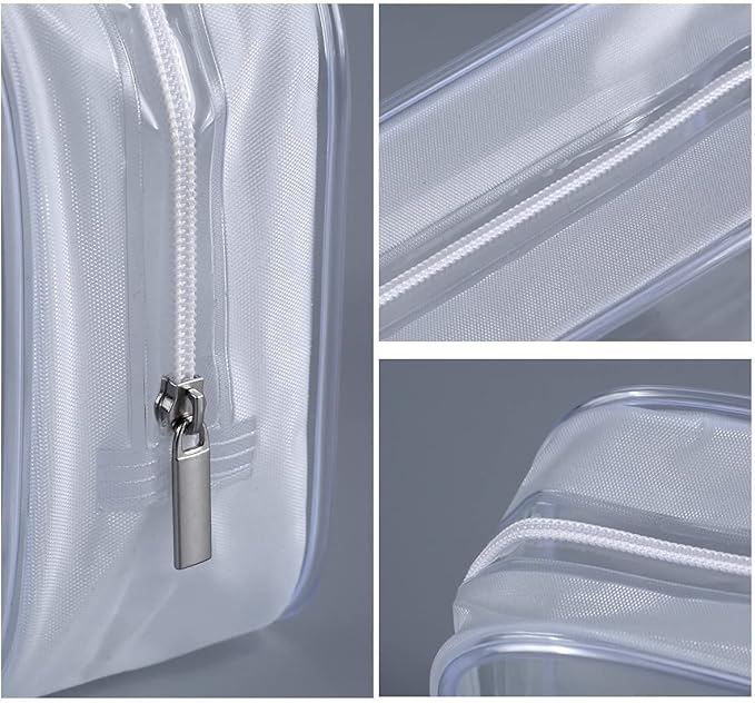 5 Pack Clear Plastic Zippered Toiletry Carry Pouch White Small/Large | TSA Approved, Portable Cosmetic Makeup Bag, For Vacation, Bathroom and Organizing - Image 3