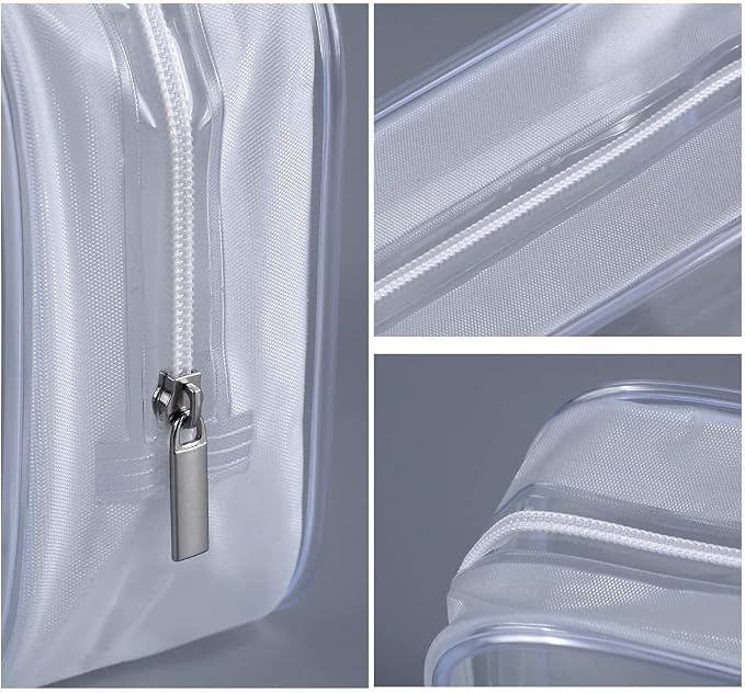Clear Plastic Toiletry Bag Zippered Carry Pouch White Large 3 | TSA Approved, Portable Cosmetic Makeup Bag, For Vacation, Bathroom and Organizing - Image 3