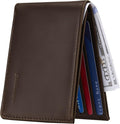 Chelmon Genuine Leather Slim Wallet for Men ID Window with RFID Blocking Minimalist Mens Front Pocket Bifold Bussiness Card Holder Gift for Men, Craze Horse Brown by Chelmon
