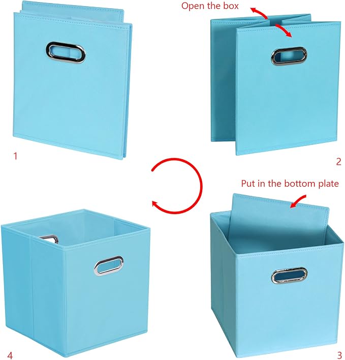Yunkeeeper storage bins Cubes, Fabric Cube Organizer with Handle, Foldable Cube Bins for Cloth or Accessary Storage, 11x11x11, Set of 3, (Blue) - Image 5