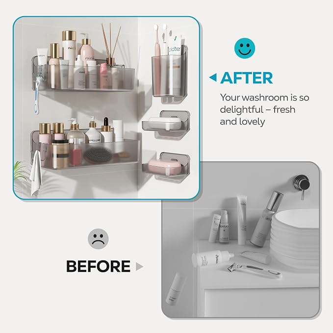 Nieifi Adhesive Shower Shelves, Gray, 5 Pieces | Rustproof ABS, Large Capacity, Removable Design, Easy-Clean, No Drilling Shower Organizer for Bathroom Storage & Home Decor - Image 8