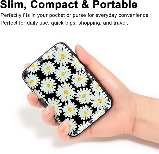 Credit Card Holder, Metal Card Wallet RFID Blocking Mini Slim Aluminum Business Hard Card Case for Women Men (Daisy) - Image 2