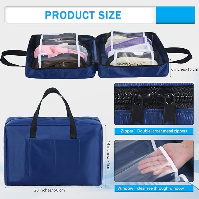 2 Pcs Shoe Bags for Travel with Handle Zipper Large Portable Shoe Organizer Luggage Storage Bags for Women and Men(Black, Blue) - Image 2