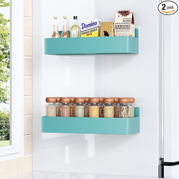 Mystozer Magnetic Spice Rack for Refrigerator, Kitchen Organizer and Storage Shelf, Blue(2 Pack) by Mystozer