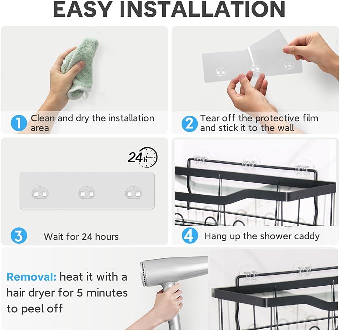 6 Pack Shower Caddy Adhesive Replacement, Strong Adhesive Hooks for Shower Shelf, Waterproof Adhesive Hooks, No Drilling, for Bathroom Shelves, Kitchen Racks and Soap Holder - Image 5