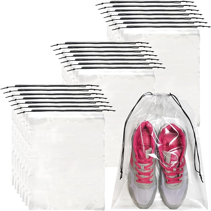 50 Pcs Shoe Bags for Travel,Large Transparent Travel Shoe Bags for Packing,Clear Plastic Drawstring Bags Shoe Dust Bags,Portable Shoes Organizers Pouch with Rope for Men and Women by Irrmshr