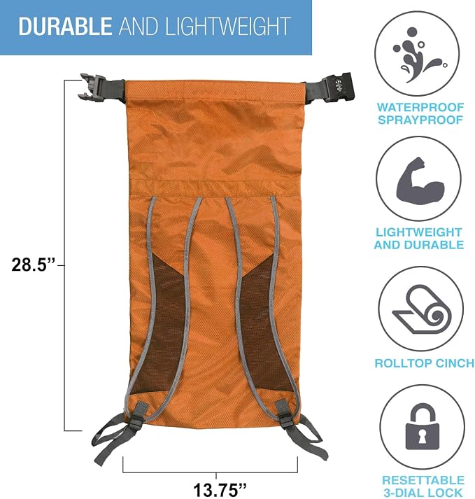 Lewis N. Clark WaterSeals Locking Backpack | Waterproof Bag | Anti-Theft Combination Lock | For Men & Women | Orange - Image 5