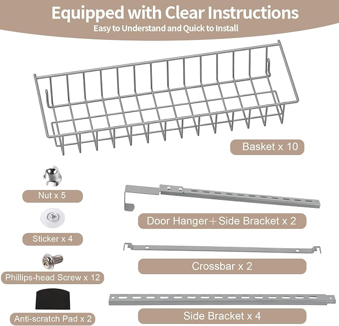 ElegantArray 10-Tier Pantry Door Organizer, Light Gray | Over The Door Pantry Organizer Rack and Storage, Hanging Spice Rack Shelves Door, Home Office Laundry Room Bathroom & Kitchen - Image 8