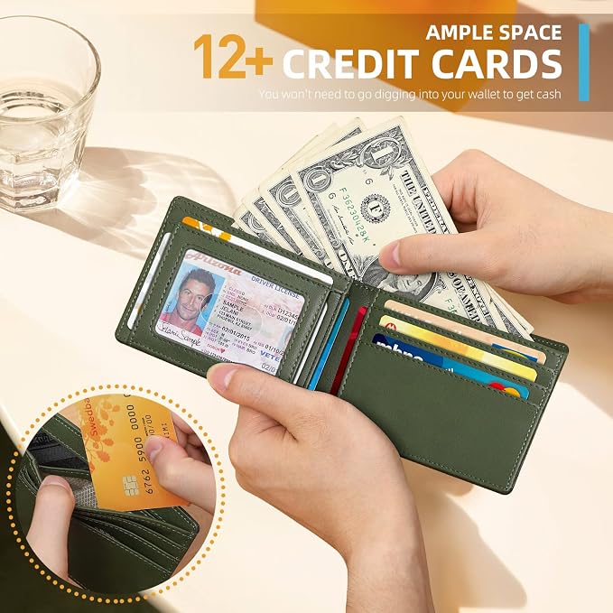 RUNBOX Wallet for Men, Slim Leather Bifold, RFID Blocking Card Holder | Minimalist Front Pocket Design, Credit Card Organizer, Holds 11 Cards, Large Capacity, Thin Profile, Birthday Gifts for Men - Image 2