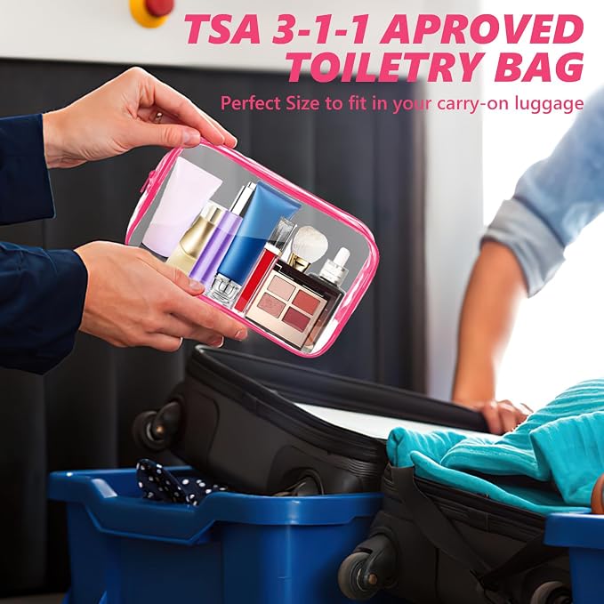 AURUZA Clear Makeup Bag,Portable Travel Toiletry Bags with Zipper, TSA Approved Clear Organizer Bags, PVC Cosmetic Pouch for Airport Airline Compliant - Image 4