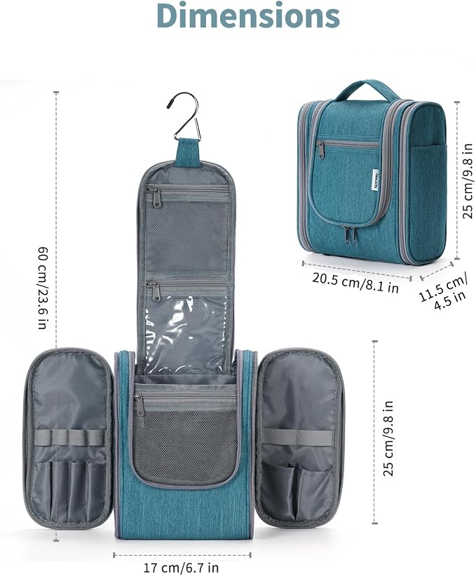 Narwey Small Hanging Travel Toiletry Bag Cosmetic Make up Organizer for Women and Men (Medium, Teal) - Image 8