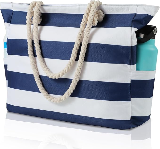Clothirily Beach Bag for Women, Large Beach Tote Bag Waterproof with Zipper | Large Capacity Swim Pool Bag, Inner Pockets, Sandproof Foldable Beach Tote for Travel Essentials by Clothirily