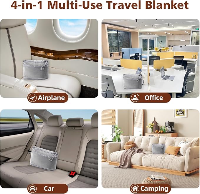 Packable Travel Throw Blanket, Coffee Brown | Soft lightweight wearable travel accessory with carry pouch, airplane blanket, road trips, office naps,outdoor camping - Image 7