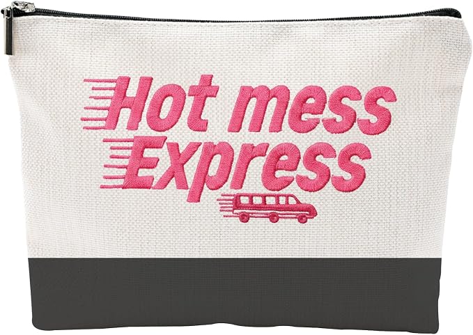 ZUYUROU Funny Makeup Bag for Women - Hot Mess Express Sassy Pink Quote Pouch - Y2K Preppy Style Canvas Cosmetic Organizer - Hilarious Gift for Best Friend, Busy Mom & College Student by ZUYUROU