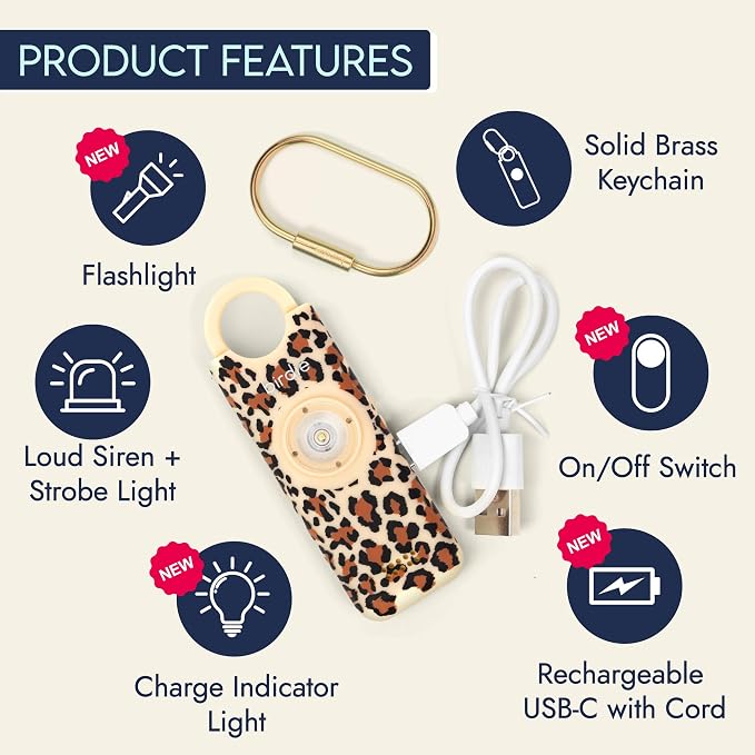 She’s Birdie 3.0 New Version – The Original Personal Safety Alarm for Women by Women–Loud Siren, Flash Light and Rechargeable Battery in a Variety of Colors (Cheetah) - Image 3