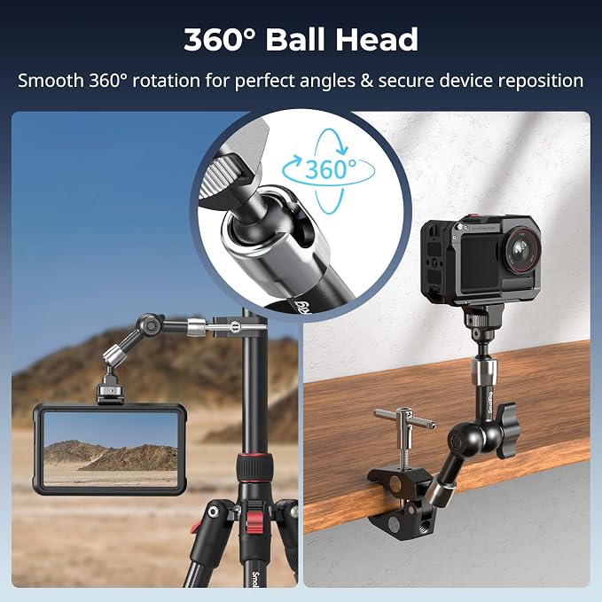 SMALLRIG 7 Inch Magic Arm with Crab-Shaped Clamp, Arm with 1/4"-20 Screw and Retractable Pins, for Action Cameras, Monitors, Video Lights, and Microphones - 5310 - Image 4