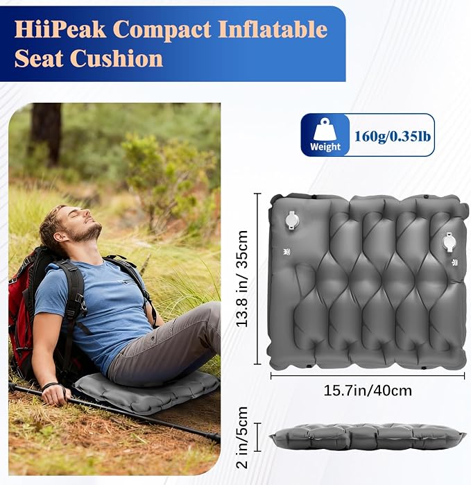 HiiPeak Inflatable Seat Cushion, Lightweight Compact Stadium Seat Pad Camping Air Seat Cushion By Hand Inflation for Bleachers Backpacking Hiking Airplane Office Car Sports Events Concert - Image 3