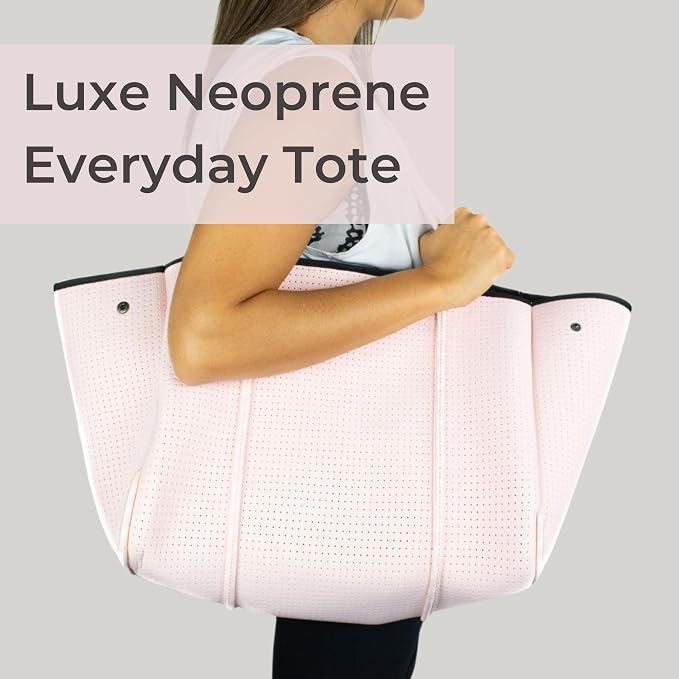 POPUPS Large Neoprene Tote Bag for Women - Everyday Designer Handbag for Travel Work and Beach with Pockets and Zipper Pouch - Image 2