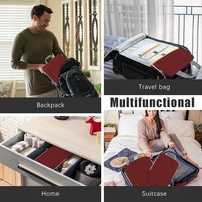 4 Set Compression Packing Cubes Travel - Travel Accessories Expandable Packing Organizers for Carry On - Essentials Luggage Bags - Burgundy - Image 7