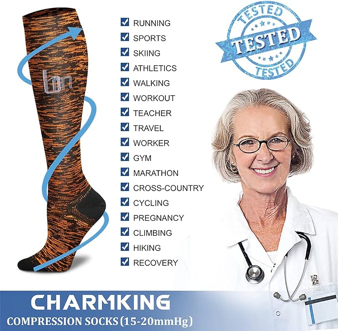 CHARMKING Compression Socks for Women & Men Circulation (3 Pairs) 15-20 mmHg is Best Support for Athletic Running Cycling - Image 5