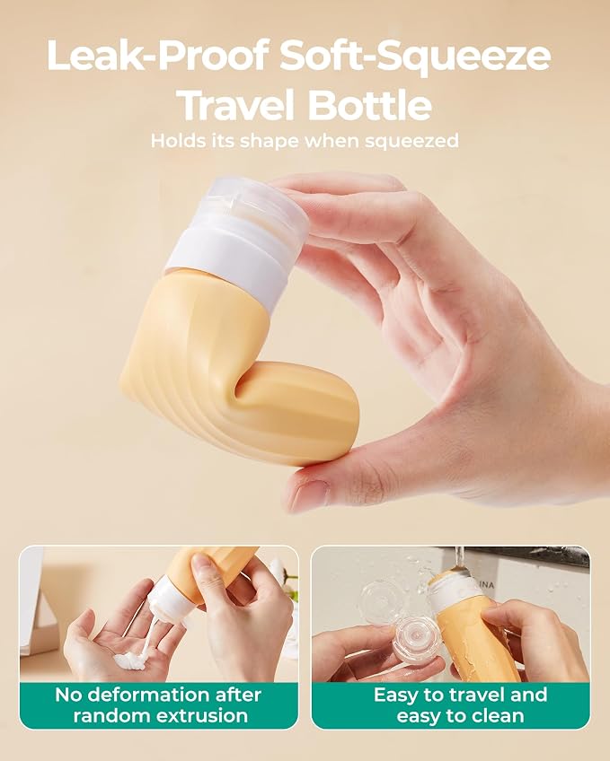BAGSMART 18 Pack TSA Approved Travel Bottles for Toiletries, Leak Proof Silicone Travel Size Containers Bottles for Shampoo, Soft Pastel - Image 5