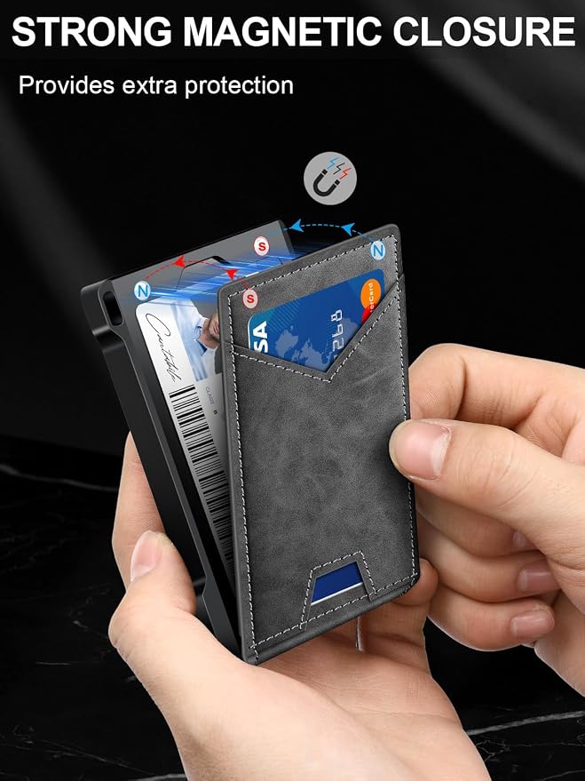 Wallet for Men RFID Wallet with 2 ID Windows & Money Clip, Slim Pop Up Card Holder for 10-12 Cards, Bifold Minimalist Smart Wallet for Front Pocket, Compact Metal Credit Card Holder, Gifts for Men - Image 5