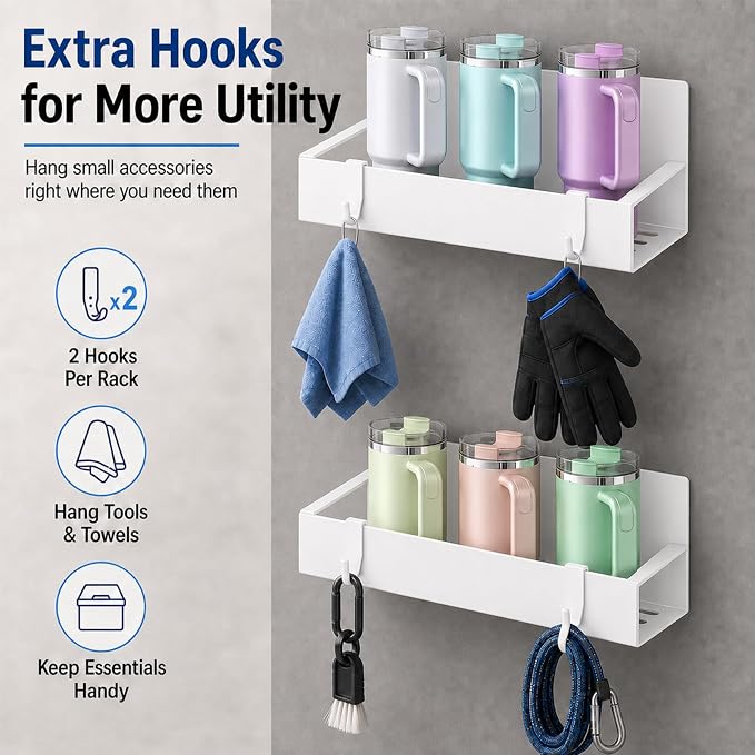 4 Pack Magnetic Cup Holder Heavy Duty, 12 Cup Capacity Water Bottle Organizer fit for Stanley Cup, Tumbler Storage Rack for Kitchen, Side of Fridge, Garage, Laundry Room, Cabinet, Pantry, RV - White - Image 4