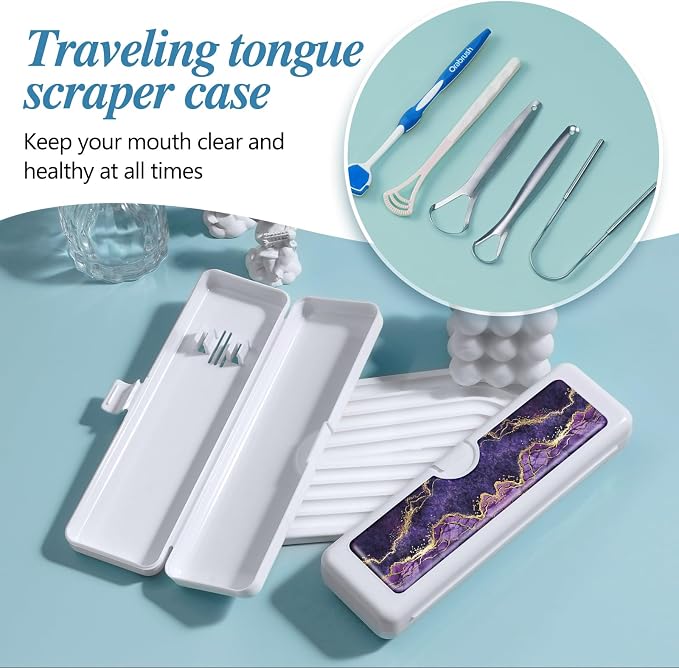 Toothbrush Travel Case - Colorful Pattern, Holder and Covers for Toothbrushes, Includes Tongue Scraper Case - Image 5