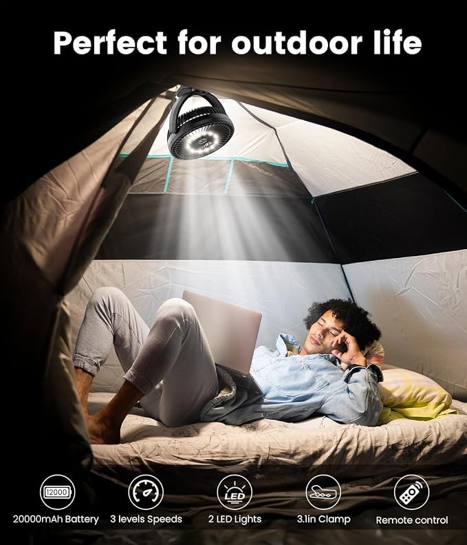 8" Clip on Fan, 20000mAh Rechargeable Fan Battery Portable, Strong Airflow | 3 Speeds, USB Fan Small Desk Fan Personal Quiet Fan for Office, Stroller, Bedroom, Camping, Gifts for Men - Image 6