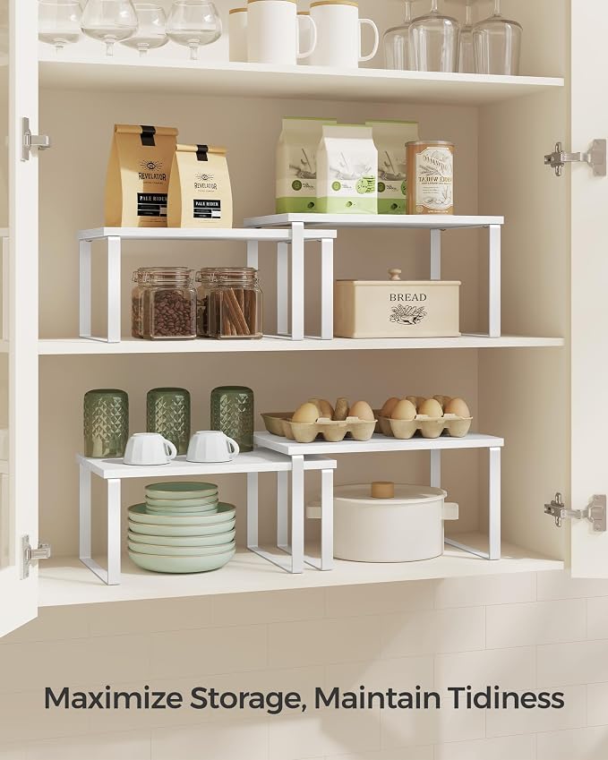 SONGMICS Cabinet Organizer Shelf, Set of 4 Spice Rack, Kitchen Storage | Kitchen Storage, Spice Rack, Steel and Particleboard, Snow White and Matte White, BYSTRO Collection UKCS027W01 - Image 4