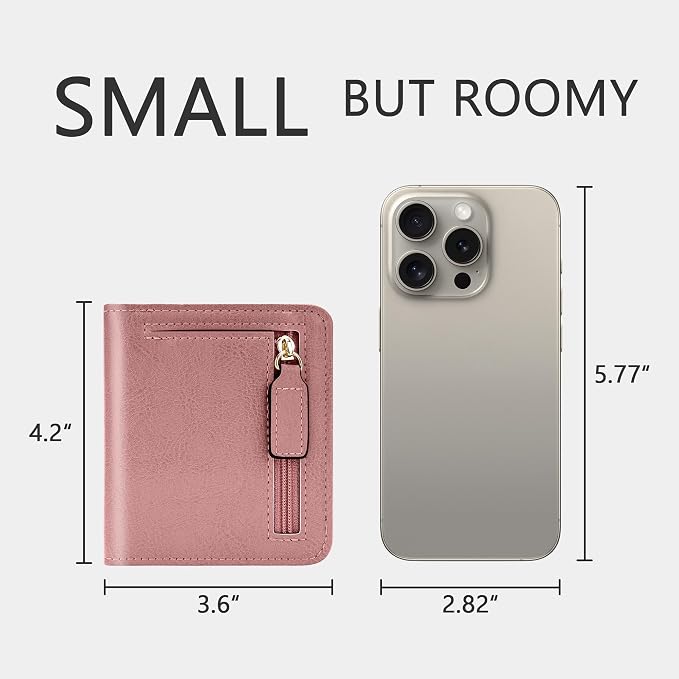 Gostwo Small Wallet for Women, Slim Bifold Credit Card Holder, Compact RFID Blocking Cash Wallet, Billfolds Thin Leather Zipper Pocket, Mini Wallet Gift for Ladies Teen Girls Travel with ID Window - Image 5