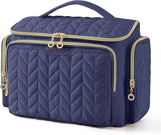 BAGSMART Travel Toiletry Bag, Large Wide-open Travel Bag for Toiletries, Makeup Cosmetic Travel Bag with Handle-Navy by BAGSMART