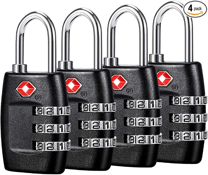 TSA Luggage Locks (4Pack) - 3 Digit Combination Padlocks - Approved Travel Lock for Suitcases & Baggage (Black) by Cluckyu